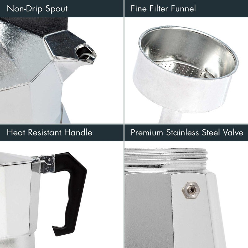 Primula Classic Stovetop Espresso and Coffee Maker, Moka Pot for Italian and Cuban CafÃ© Brewing, Greca Coffee Maker, Cafeteras, 3 Espresso Cups, Silver - Image 3